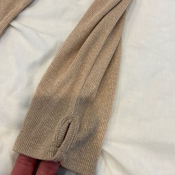 Project Runway Glitter Sparkle Khaki Long Sleeves Turtle-Neck Sweater Top Large - Picture 4 of 8